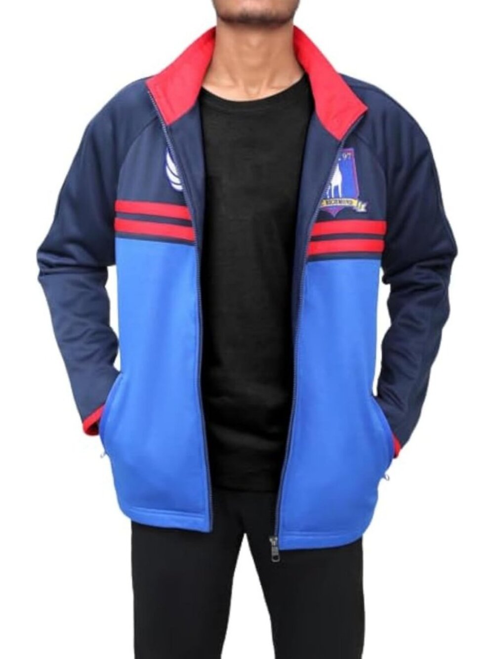 Lightweight Men's Blue Polyester Track Jacket | Athletic Wear for Football